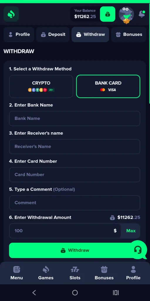 виведення в криптоказино